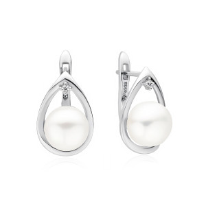 Cercei argint cu perla naturala alba si piatra, cu tortita DiAmanti SK22512EL_W-G (Argint 925‰ 3,2 g.)